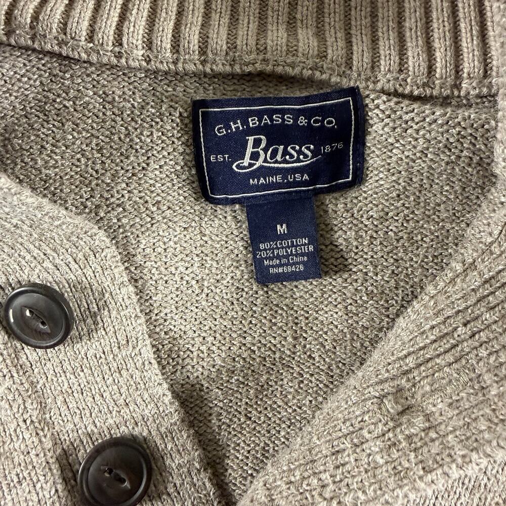 G.H. Bass & Co. Tan Waffle-Knit Henley Cotton Sweater Men's Size Medium M - Picture 3 of 6